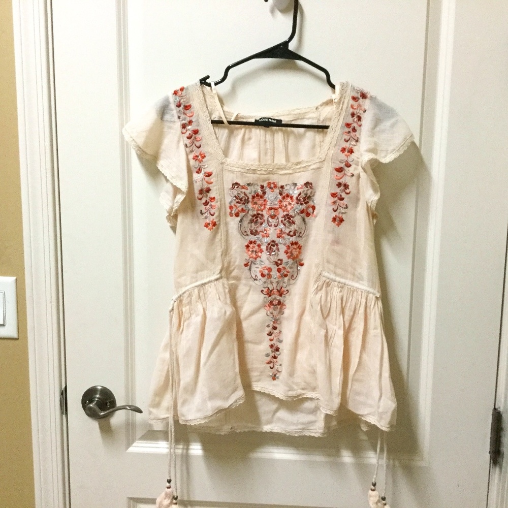 Love Sam embroidered cream top